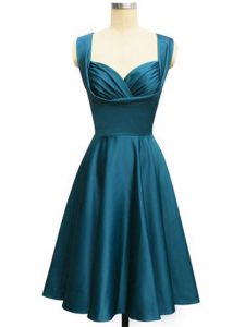 Pretty Ruching Quinceanera Dama Dress Teal Lace Up Sleeveless Knee Length
