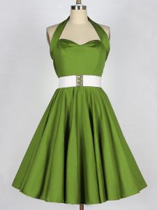 Exquisite Halter Top Sleeveless Lace Up Bridesmaid Dress Olive Green Taffeta