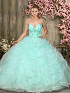 Sumptuous Floor Length Lace Up Quinceanera Dresses Apple Green for Military Ball and Sweet 16 and Quinceanera with Beadi