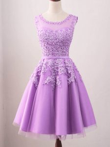 Super Lilac Scoop Lace Up Lace Bridesmaids Dress Sleeveless