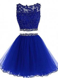 Royal Blue Sleeveless Beading and Lace and Appliques Mini Length Dress for Prom