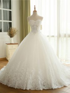 White Sleeveless Beading and Lace and Appliques Lace Up Wedding Gowns