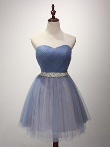 Stunning Blue Sleeveless Tulle Lace Up Bridesmaid Dresses for Prom and Party and Sweet 16