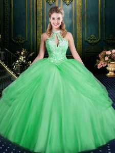 Floor Length Lace Up Vestidos de Quinceanera Green for Military Ball and Sweet 16 and Quinceanera with Beading and Pick 