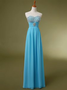 Chiffon Sweetheart Sleeveless Lace Up Beading and Ruching in Baby Blue