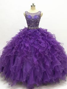 Scoop Sleeveless Organza Quinceanera Dress Beading and Ruffles Lace Up