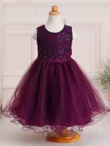 Knee Length Burgundy Toddler Flower Girl Dress Scoop Sleeveless Zipper