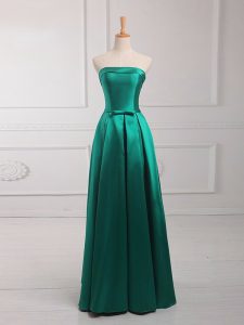 Modest Dark Green Strapless Lace Up Belt Wedding Party Dress Sleeveless