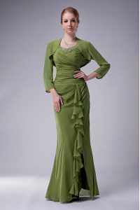 Charming Olive Green Mermaid Straps Sleeveless Chiffon Floor Length Zipper Beading Mother Of The Bride Dress