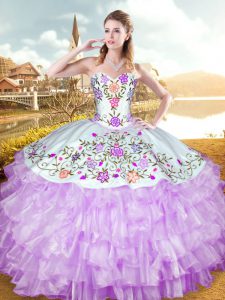Lilac 15th Birthday Dress Military Ball and Sweet 16 and Quinceanera with Embroidery and Ruffled Layers Sweetheart Sleev