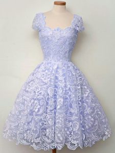 Flirting Lavender Cap Sleeves Lace Knee Length Bridesmaid Gown