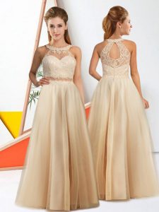 Halter Top Sleeveless Chiffon Bridesmaid Dresses Lace Zipper