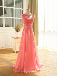 Sleeveless Zipper Floor Length Beading and Lace and Appliques Evening Dresses