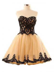 Champagne Sweetheart Lace Up Appliques Prom Party Dress Sleeveless