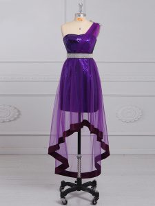 Purple Tulle and Sequined Sleeveless Beading