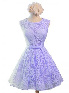 Ideal Scoop Sleeveless Lace Up Dama Dress for Quinceanera Lavender Lace