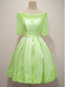 Clearance Yellow Green Half Sleeves Taffeta Lace Up Quinceanera Court of Honor Dress for Prom and Party and Wedding Part
