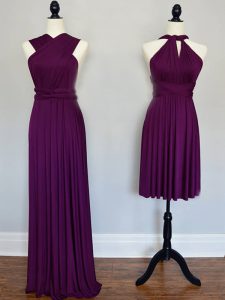 Super Purple Empire Ruching Bridesmaid Dress Lace Up Chiffon Sleeveless Floor Length