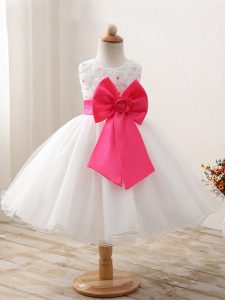 White Ball Gowns Organza Scoop Sleeveless Bowknot Mini Length Zipper Little Girl Pageant Gowns