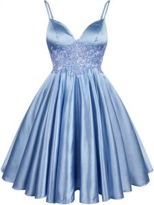 Decent Knee Length Lace Up Damas Dress Light Blue for Prom and Party and Wedding Party with Lace