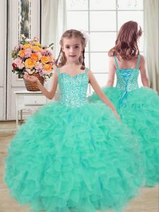 Trendy Sleeveless Beading and Ruffles Lace Up Little Girls Pageant Dress