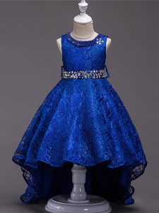 Glittering Royal Blue Scoop Lace Up Beading Flower Girl Dress Sleeveless