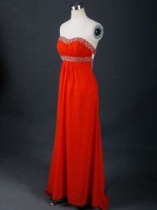 Coral Red Prom Dress Prom and Party with Beading Strapless Sleeveless Backless