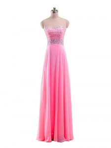 Deluxe Rose Pink Strapless Zipper Beading Winning Pageant Gowns Sleeveless