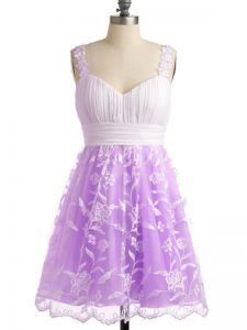 On Sale Lilac Sleeveless Knee Length Lace Lace Up Wedding Party Dress
