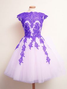 Dynamic Tulle Scalloped Sleeveless Lace Up Appliques Quinceanera Court of Honor Dress in Multi-color