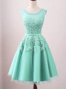 High Quality Turquoise Sleeveless Tulle Lace Up Wedding Party Dress for Prom and Party and Wedding Party