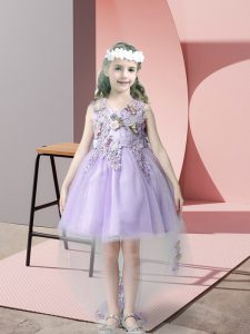 Delicate V-neck Sleeveless Tulle Toddler Flower Girl Dress Lace and Bowknot Zipper