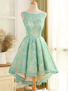 Turquoise Sleeveless Lace Backless Evening Dress for Prom and Party