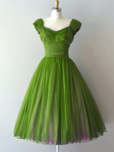 Wonderful Cap Sleeves Chiffon Knee Length Zipper Wedding Party Dress in Green with Ruching