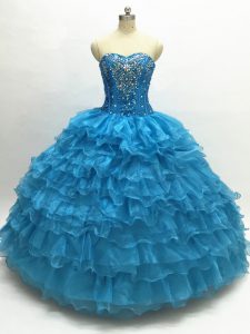 Floor Length Ball Gowns Sleeveless Teal Quinceanera Gowns Lace Up