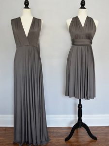 Cute Grey Damas Dress Prom and Wedding Party with Ruching V-neck Sleeveless Lace Up