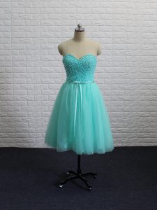 Traditional Apple Green Sweetheart Neckline Beading and Sashes ribbons Evening Dress Sleeveless Lace Up