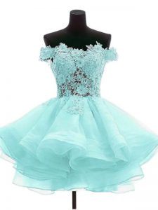 Aqua Blue Off The Shoulder Zipper Beading and Lace Prom Dresses Sleeveless