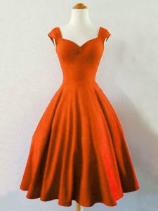 Popular Rust Red Lace Up Bridesmaid Gown Ruching Sleeveless Knee Length