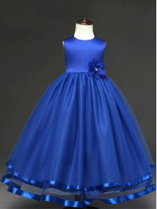 Affordable Royal Blue Sleeveless Hand Made Flower Floor Length Flower Girl Dresses