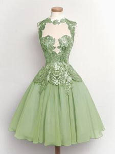 Green Sleeveless Chiffon Lace Up Court Dresses for Sweet 16 for Prom and Party and Wedding Party