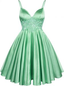 Simple Elastic Woven Satin Sleeveless Knee Length Quinceanera Court of Honor Dress and Lace
