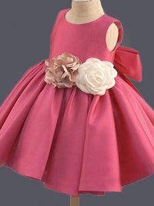 Scoop Sleeveless Taffeta Flower Girl Dresses Bowknot and Hand Made Flower Clasp Handle