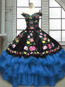 Organza and Taffeta Sweetheart Sleeveless Lace Up Embroidery and Ruffled Layers Sweet 16 Quinceanera Dress in Blue And B