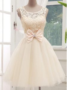 Sleeveless Lace Up Knee Length Lace and Bowknot Quinceanera Court Dresses