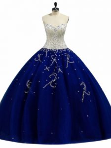 Nice Sweetheart Sleeveless Lace Up 15 Quinceanera Dress Royal Blue Tulle