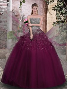 Fitting Beading Vestidos de Quinceanera Purple Lace Up Sleeveless Floor Length