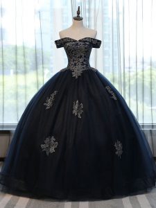 Beautiful Off The Shoulder Sleeveless Tulle Quince Ball Gowns Appliques Lace Up