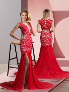 Charming Coral Red V-neck Neckline Lace Homecoming Dress Sleeveless Zipper