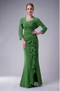 Custom Designed Green Mermaid Beading Mother Of The Bride Dress Zipper Chiffon Sleeveless Floor Length
